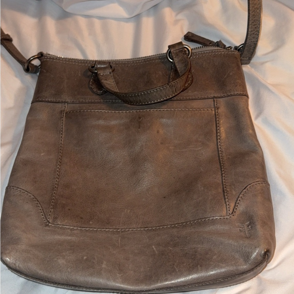 Frye Gray Leather Crossbody Bag
